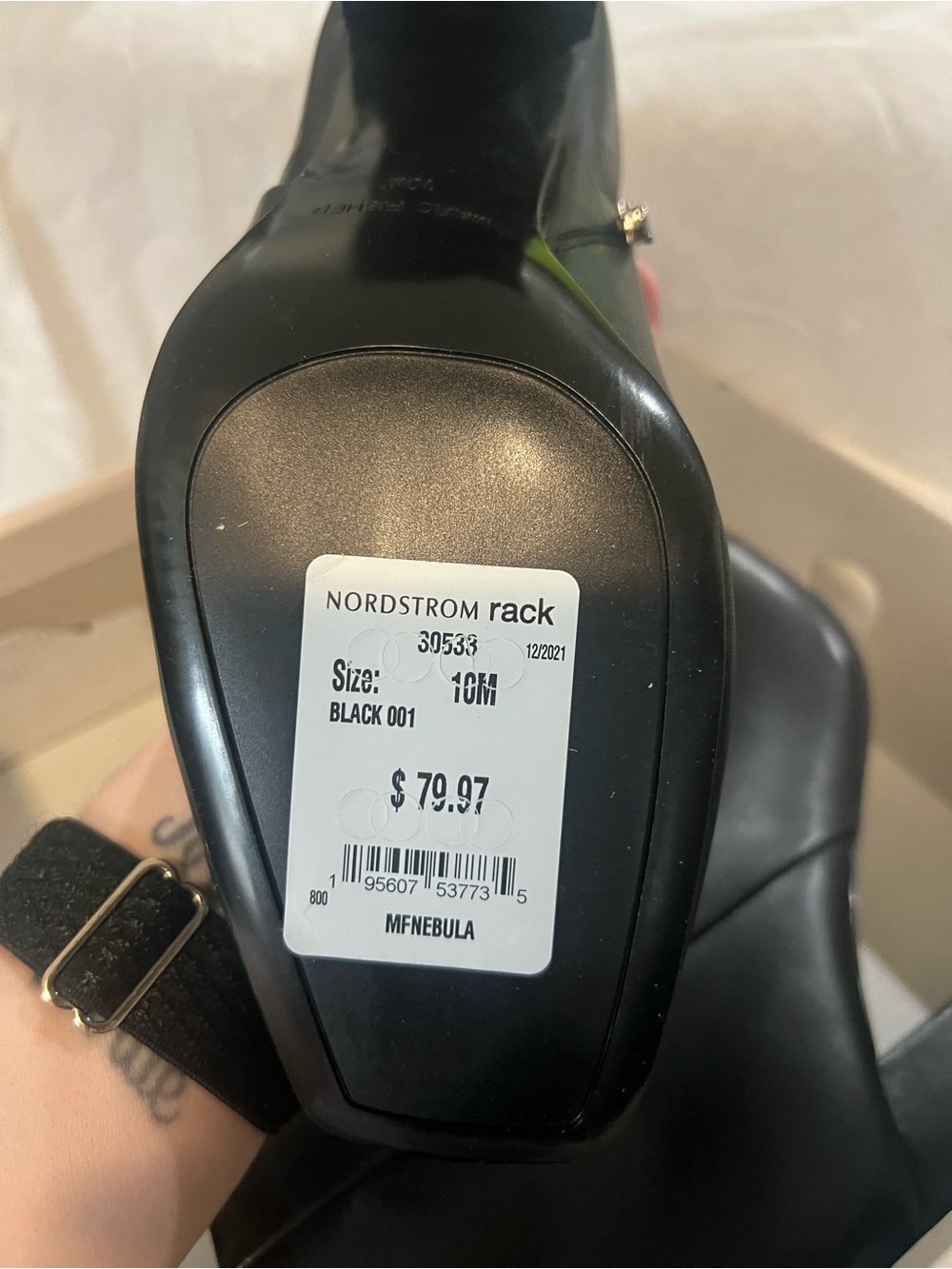 Marc Fisher Black Leather Nebula Ankle Bootie Square-Toe Block Heel NWT Size 10 - Picture 8 of 10